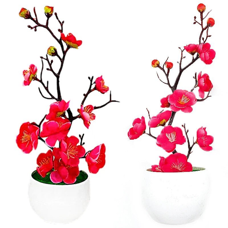 Simulation Plum Flower Pot Plant Artificial Plastic Fake Flowers Home Office Desktop Ornaments Wedding Party Background Decor - Asmota