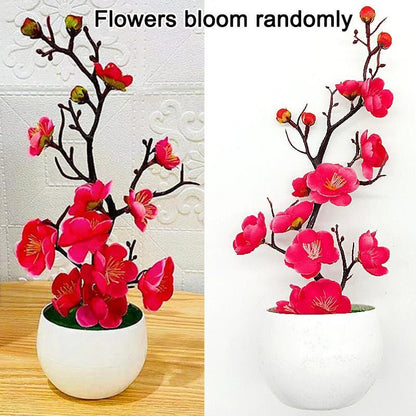 Simulation Plum Flower Pot Plant Artificial Plastic Fake Flowers Home Office Desktop Ornaments Wedding Party Background Decor - Asmota