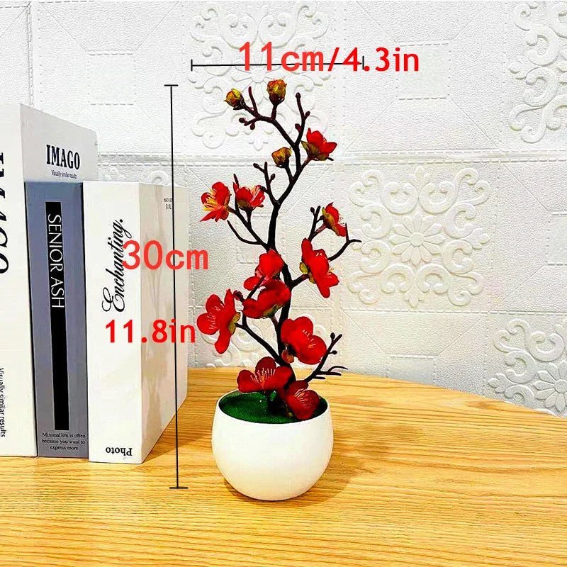 Simulation Plum Flower Pot Plant Artificial Plastic Fake Flowers Home Office Desktop Ornaments Wedding Party Background Decor - Asmota