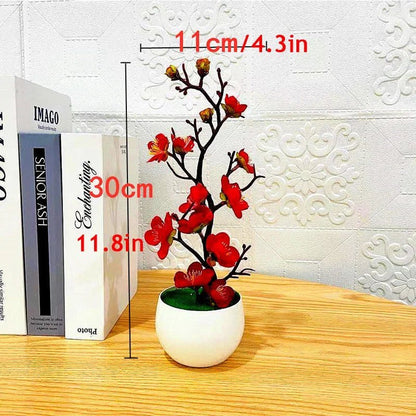 Simulation Plum Flower Pot Plant Artificial Plastic Fake Flowers Home Office Desktop Ornaments Wedding Party Background Decor - Asmota