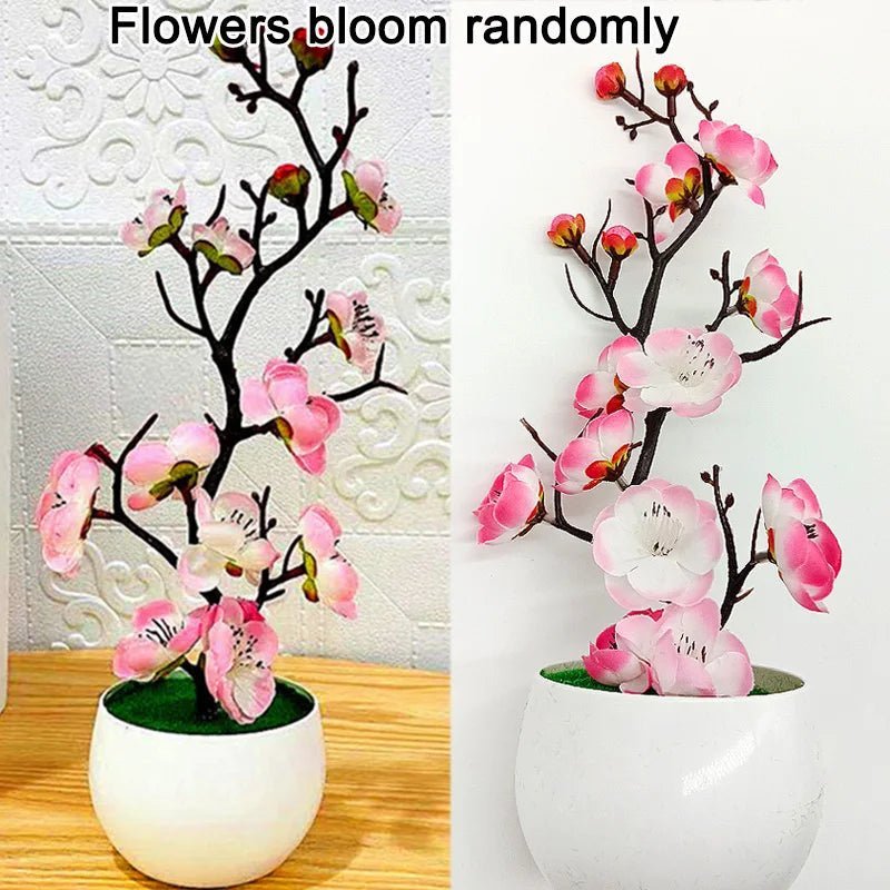 Simulation Plum Flower Pot Plant Artificial Plastic Fake Flowers Home Office Desktop Ornaments Wedding Party Background Decor - Asmota