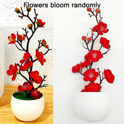 Simulation Plum Flower Pot Plant Artificial Plastic Fake Flowers Home Office Desktop Ornaments Wedding Party Background Decor - Asmota