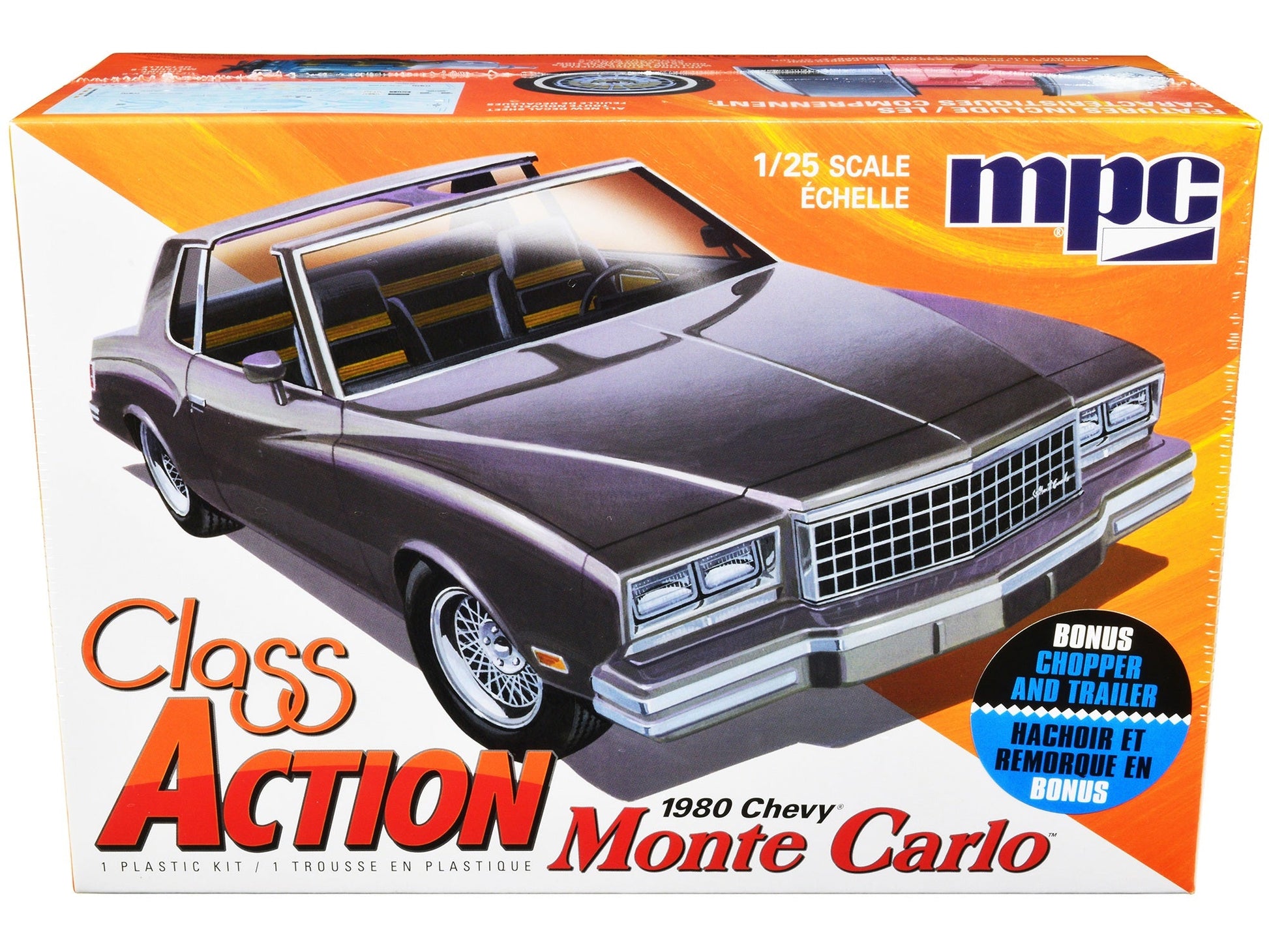 Skill 2 Model Kit 1980 Chevrolet Monte Carlo "Class Action" with Motorcycle and Trailer (Skill 2) 1/25 Scale Model Car by MPC - Asmota