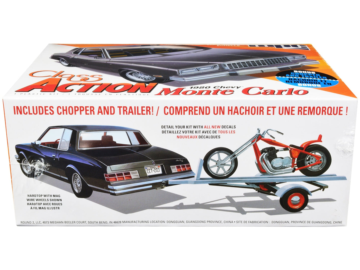 Skill 2 Model Kit 1980 Chevrolet Monte Carlo "Class Action" with Motorcycle and Trailer (Skill 2) 1/25 Scale Model Car by MPC - Asmota