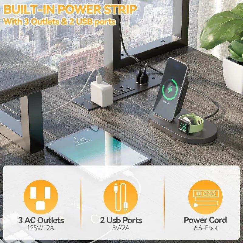 Small L Shaped Gaming Desk with LED Lights & Power Outlets, Reversible L - Shaped Computer Desk with Monitor Stand - Asmota