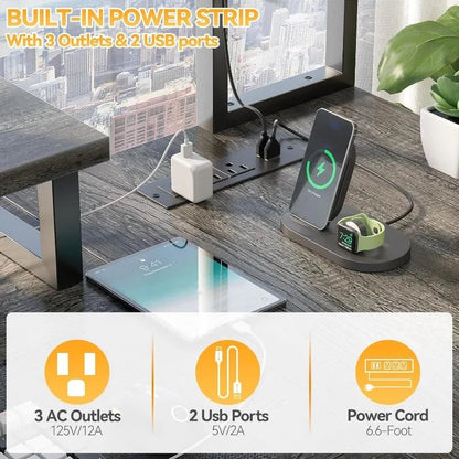 Small L Shaped Gaming Desk with LED Lights & Power Outlets, Reversible L - Shaped Computer Desk with Monitor Stand - Asmota