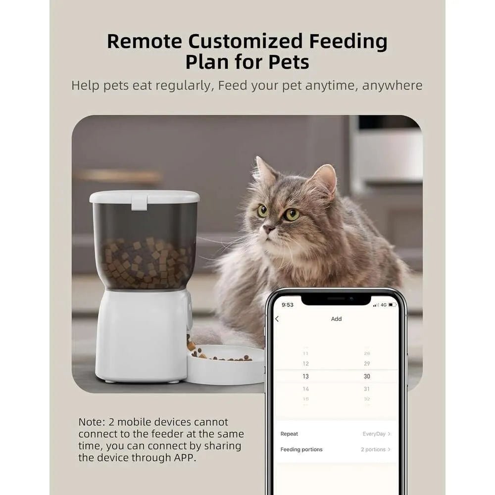 Smart Automatic Cat Feeder - WiFi Cat Food Dispenser with APP control Up to 15 Portions((8g/portion) 10 Meals Per Day, Dual Power Supply Pet Feeders for Cats/Dogs (4L/16.9 Cups) - Asmota