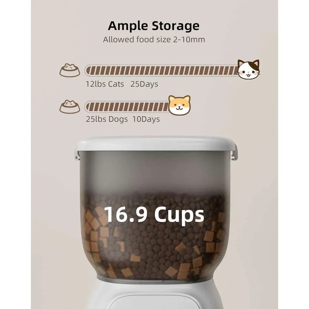 Smart Automatic Cat Feeder - WiFi Cat Food Dispenser with APP control Up to 15 Portions((8g/portion) 10 Meals Per Day, Dual Power Supply Pet Feeders for Cats/Dogs (4L/16.9 Cups) - Asmota