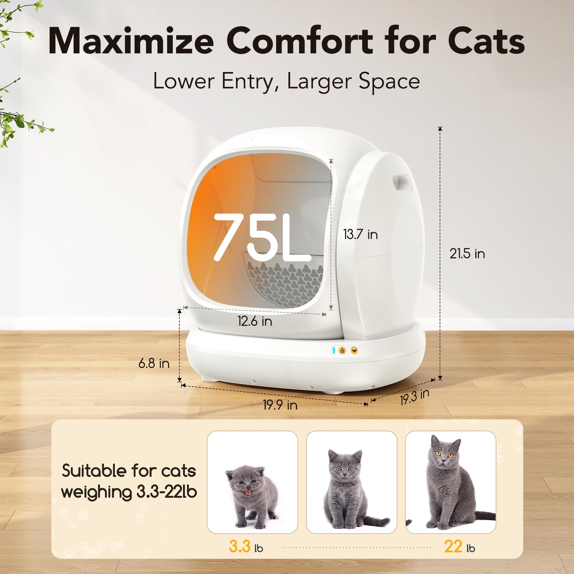 Smart Automatic Self - Cleaning Cat Litter Box, APP Control/Integrated Safety Protection,White - Asmota