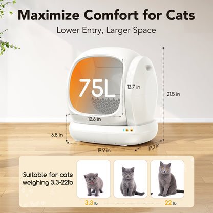 Smart Automatic Self - Cleaning Cat Litter Box, APP Control/Integrated Safety Protection,White - Asmota