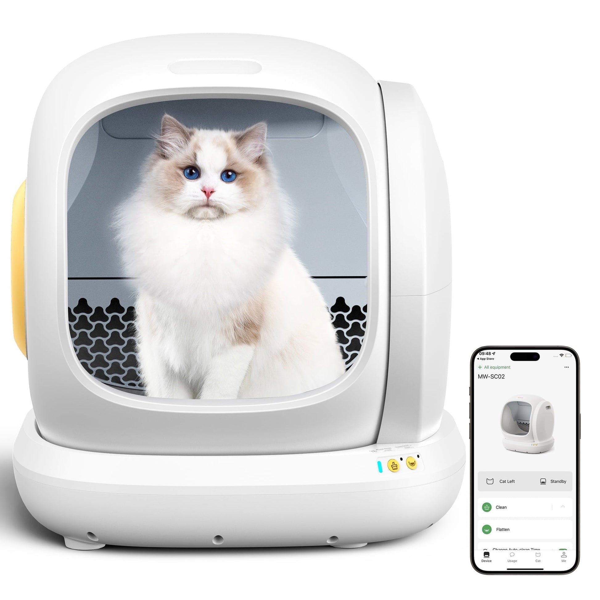 Smart Automatic Self - Cleaning Cat Litter Box, APP Control/Integrated Safety Protection,White - Asmota