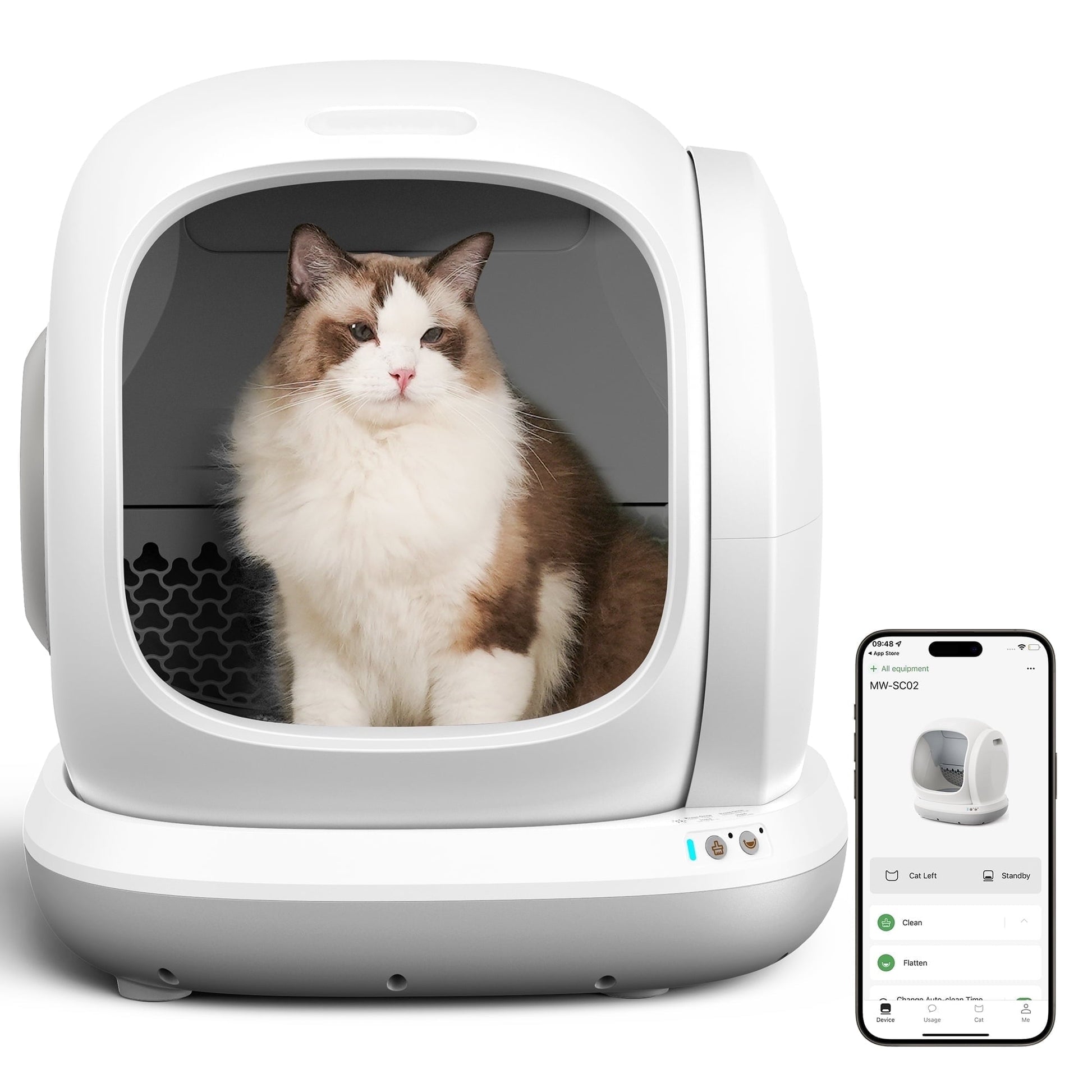 Smart Automatic Self - Cleaning Cat Litter Box, APP Control/Integrated Safety Protection,White - Asmota