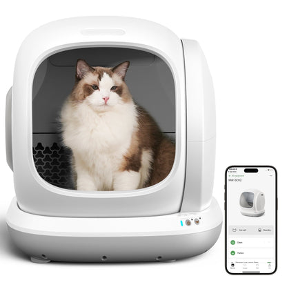 Smart Automatic Self - Cleaning Cat Litter Box, APP Control/Integrated Safety Protection,White - Asmota