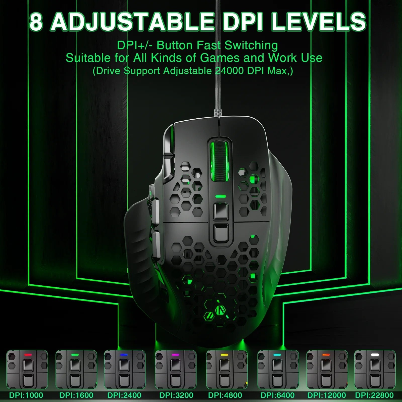 SOLAKAKA SM809 Wired Gaming Mouse 16 Side Buttons 22800 DPI Programmable Macro MMO Mouse Gamer PAW3311 Honeycomb Ergonomic RGB - Asmota