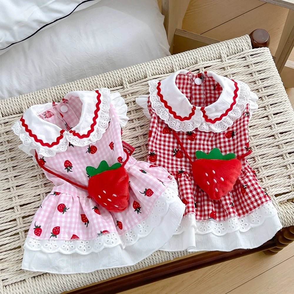 Strawberry Dress For Dogs Summer Spring Cute Plaid Female Girl Puppy Pet Cat Apparel Clothes Yorkie Chihuahua Small Medium Pugs - Asmota
