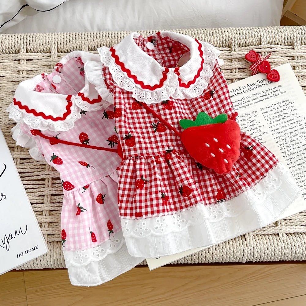 Strawberry Dress For Dogs Summer Spring Cute Plaid Female Girl Puppy Pet Cat Apparel Clothes Yorkie Chihuahua Small Medium Pugs - Asmota