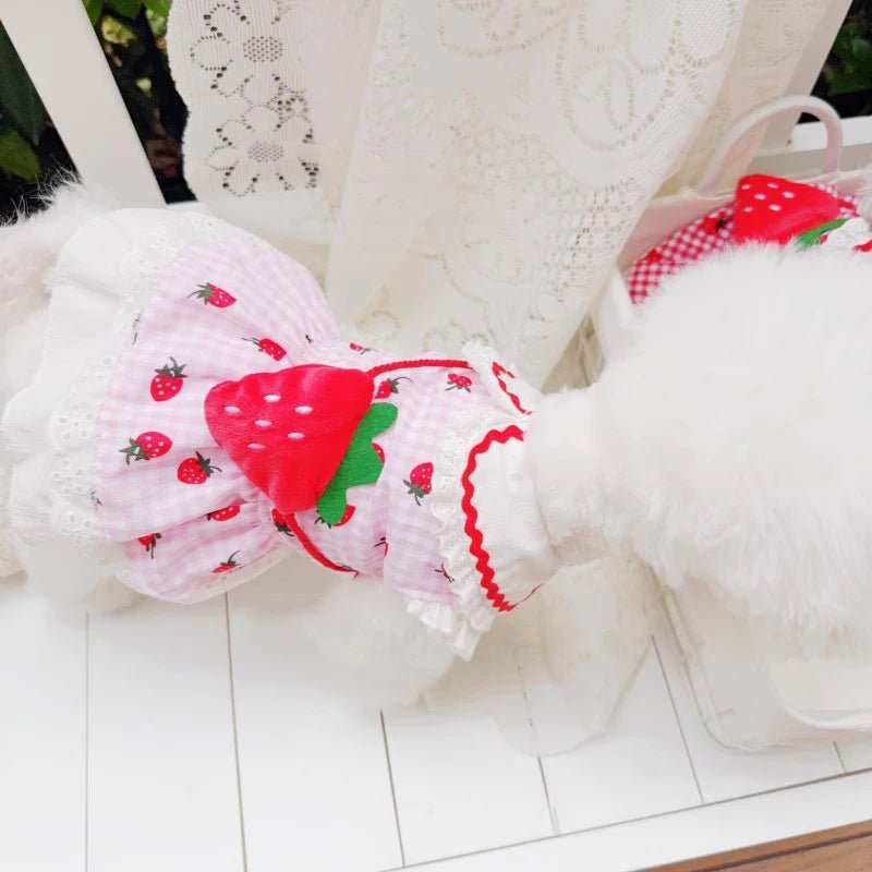 Strawberry Dress For Dogs Summer Spring Cute Plaid Female Girl Puppy Pet Cat Apparel Clothes Yorkie Chihuahua Small Medium Pugs - Asmota