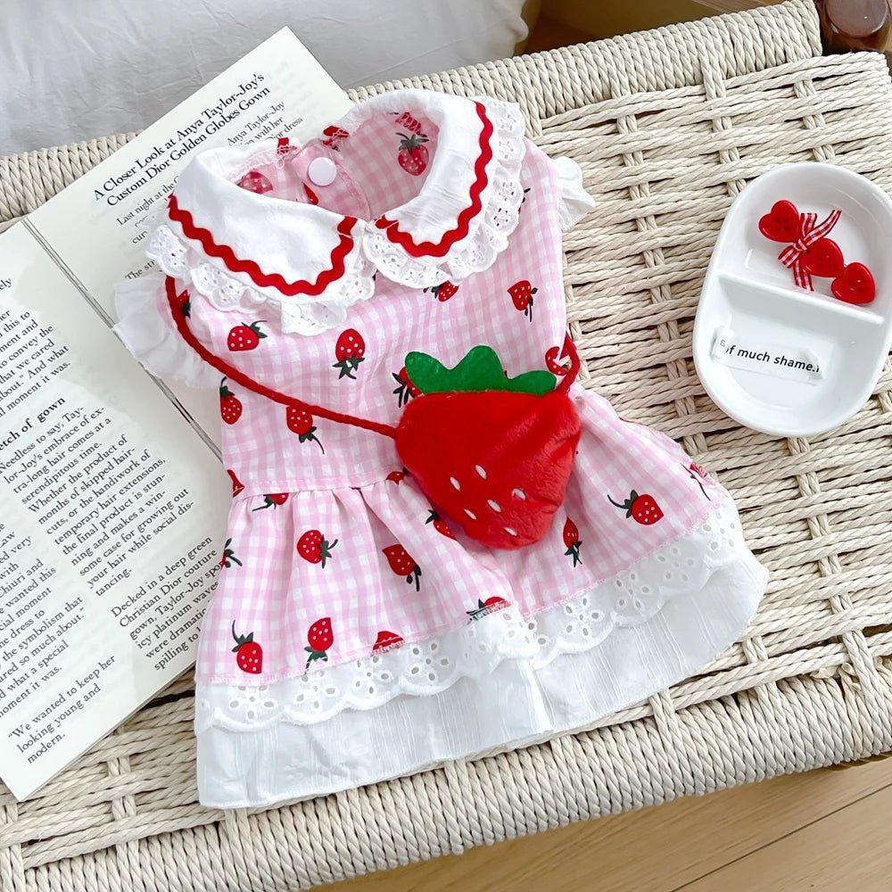 Strawberry Dress For Dogs Summer Spring Cute Plaid Female Girl Puppy Pet Cat Apparel Clothes Yorkie Chihuahua Small Medium Pugs - Asmota