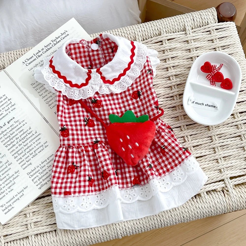 Strawberry Dress For Dogs Summer Spring Cute Plaid Female Girl Puppy Pet Cat Apparel Clothes Yorkie Chihuahua Small Medium Pugs - Asmota