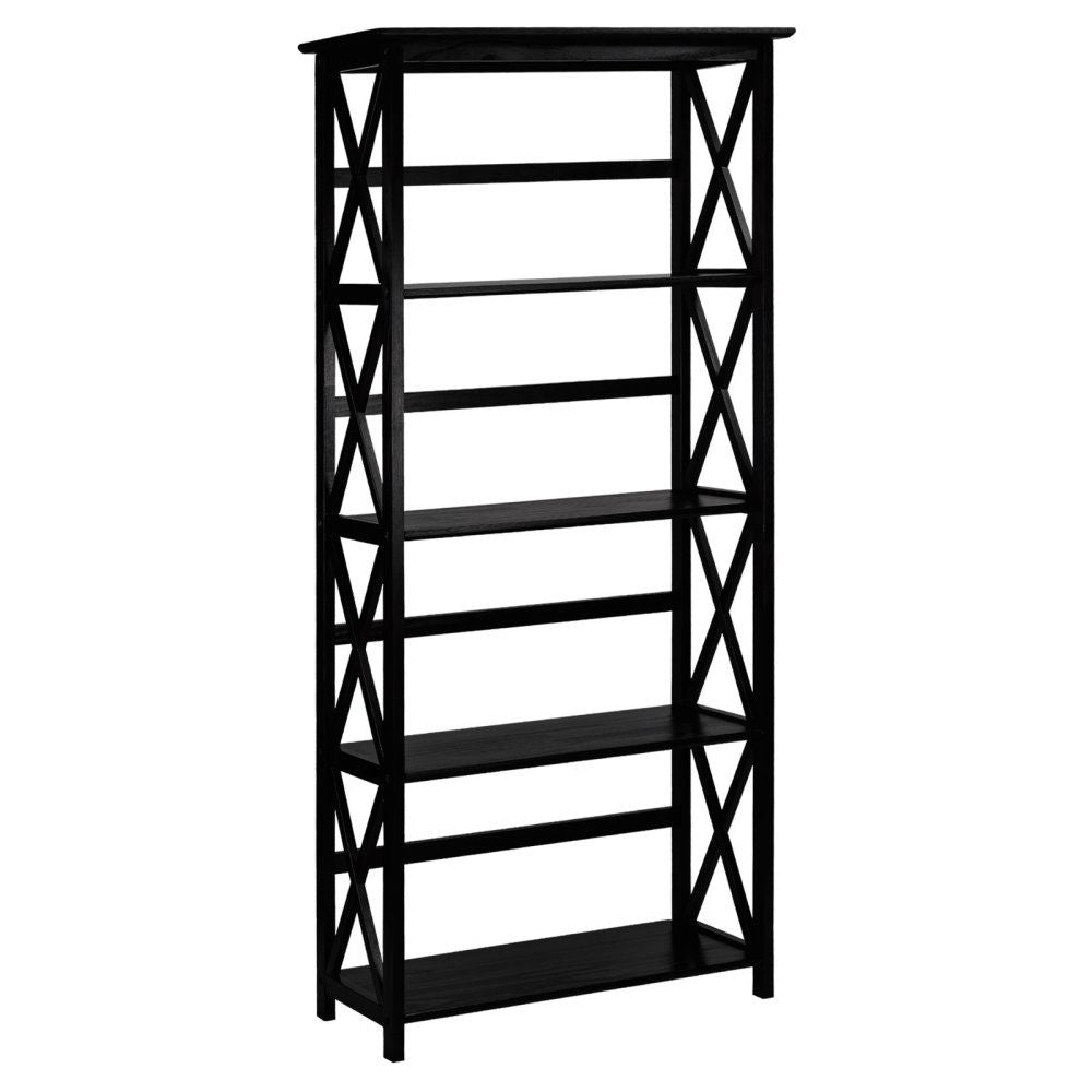Tall 5 - Tier Bookcase in Black Wood Finish - Asmota