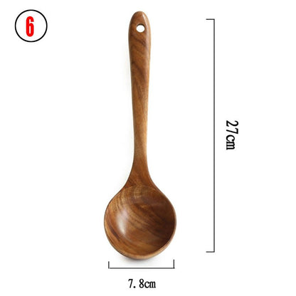 Thailand Teak Natural Wood Tableware Spoon Ladle Turner Long Rice Colander Soup Skimmer Cooking Spoons Scoop Kitchen Tool Set - Asmota