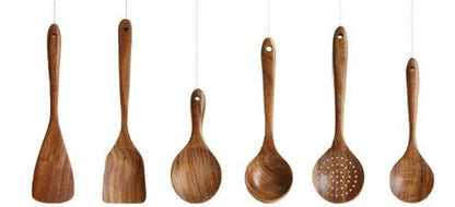 Thailand Teak Natural Wood Tableware Spoon Ladle Turner Long Rice Colander Soup Skimmer Cooking Spoons Scoop Kitchen Tool Set - Asmota