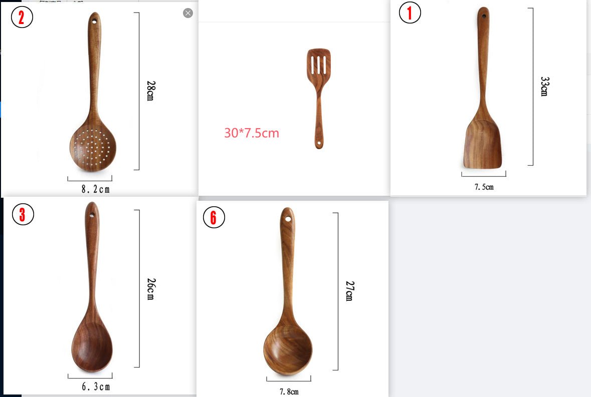 Thailand Teak Natural Wood Tableware Spoon Ladle Turner Long Rice Colander Soup Skimmer Cooking Spoons Scoop Kitchen Tool Set - Asmota