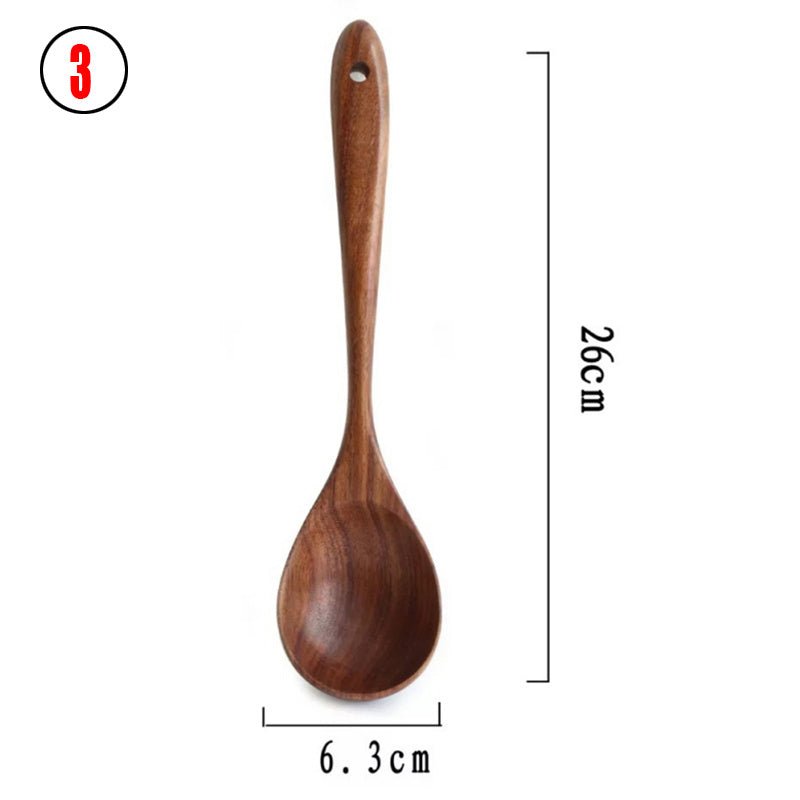 Thailand Teak Natural Wood Tableware Spoon Ladle Turner Long Rice Colander Soup Skimmer Cooking Spoons Scoop Kitchen Tool Set - Asmota