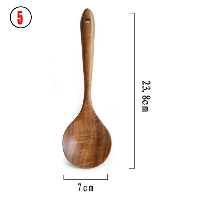 Thailand Teak Natural Wood Tableware Spoon Ladle Turner Long Rice Colander Soup Skimmer Cooking Spoons Scoop Kitchen Tool Set - Asmota