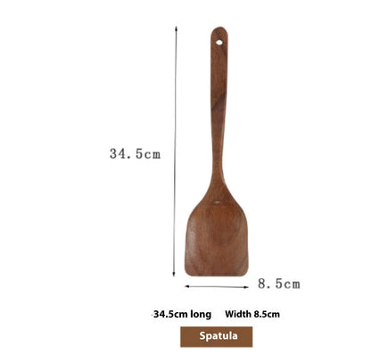 Thailand Teak Natural Wood Tableware Spoon Ladle Turner Long Rice Colander Soup Skimmer Cooking Spoons Scoop Kitchen Tool Set - Asmota