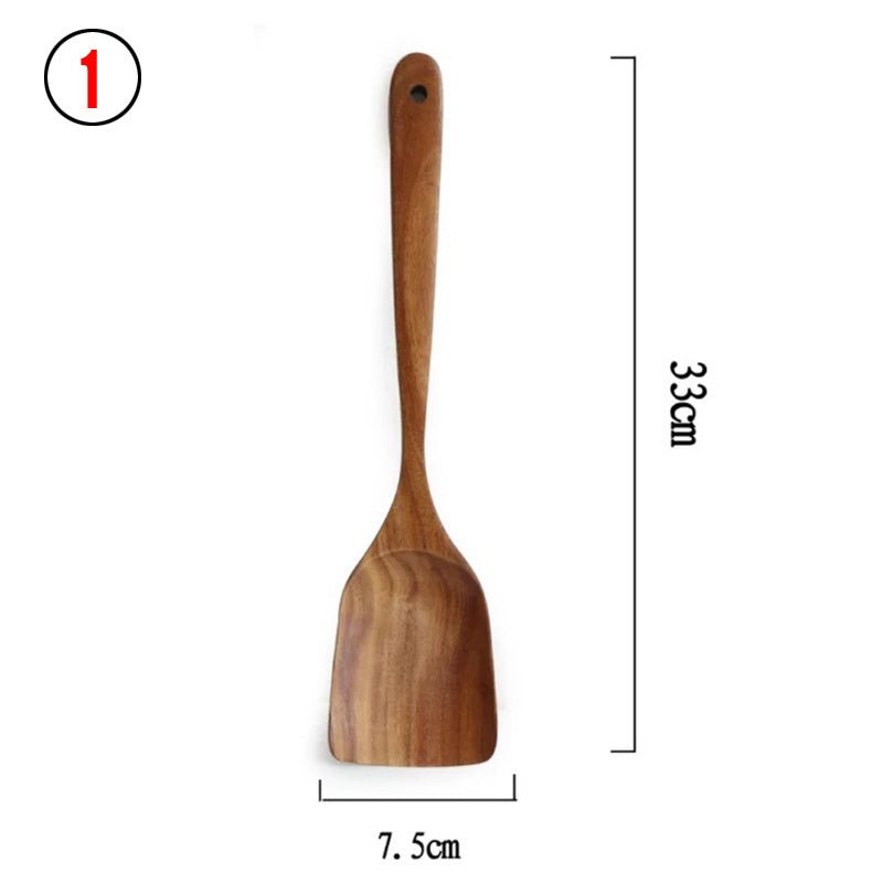 Thailand Teak Natural Wood Tableware Spoon Ladle Turner Long Rice Colander Soup Skimmer Cooking Spoons Scoop Kitchen Tool Set - Asmota