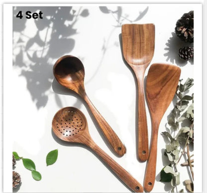 Thailand Teak Natural Wood Tableware Spoon Ladle Turner Long Rice Colander Soup Skimmer Cooking Spoons Scoop Kitchen Tool Set - Asmota