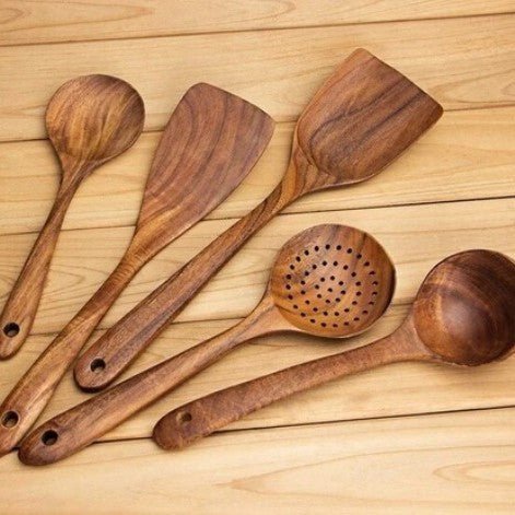 Thailand Teak Natural Wood Tableware Spoon Ladle Turner Long Rice Colander Soup Skimmer Cooking Spoons Scoop Kitchen Tool Set - Asmota