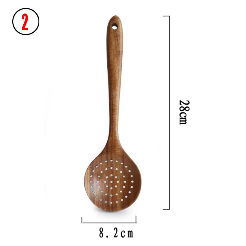 Thailand Teak Natural Wood Tableware Spoon Ladle Turner Long Rice Colander Soup Skimmer Cooking Spoons Scoop Kitchen Tool Set - Asmota