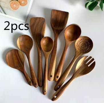 Thailand Teak Natural Wood Tableware Spoon Ladle Turner Long Rice Colander Soup Skimmer Cooking Spoons Scoop Kitchen Tool Set - Asmota