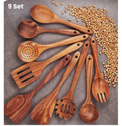 Thailand Teak Natural Wood Tableware Spoon Ladle Turner Long Rice Colander Soup Skimmer Cooking Spoons Scoop Kitchen Tool Set - Asmota