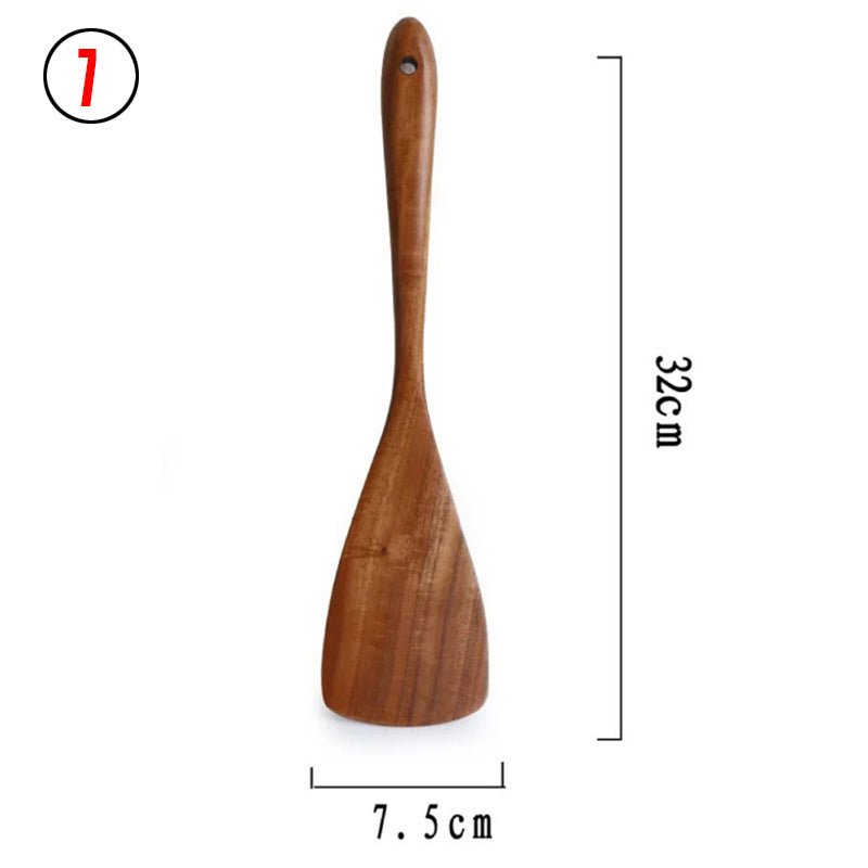 Thailand Teak Natural Wood Tableware Spoon Ladle Turner Long Rice Colander Soup Skimmer Cooking Spoons Scoop Kitchen Tool Set - Asmota