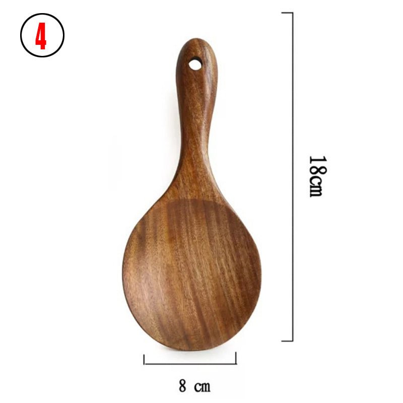 Thailand Teak Natural Wood Tableware Spoon Ladle Turner Long Rice Colander Soup Skimmer Cooking Spoons Scoop Kitchen Tool Set - Asmota