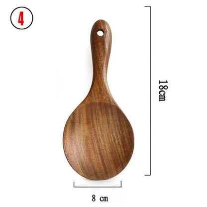 Thailand Teak Natural Wood Tableware Spoon Ladle Turner Long Rice Colander Soup Skimmer Cooking Spoons Scoop Kitchen Tool Set - Asmota