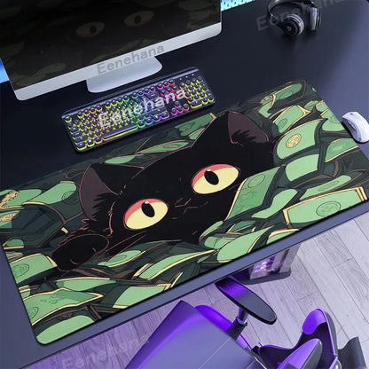 The Black Cat on the Clouds Keyboard Mouse pad Kawaii Art style patterns Pink Desk Mat PC Gamer Rug Office Carpet Home Table pad - Asmota