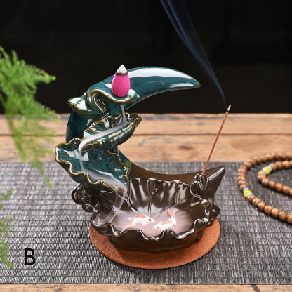 The Moon Backflow Incense Burner Holder Smoke Waterfall Incense Sticks Holder Home Decor - Asmota