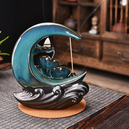 The Moon Backflow Incense Burner Holder Smoke Waterfall Incense Sticks Holder Home Decor - Asmota