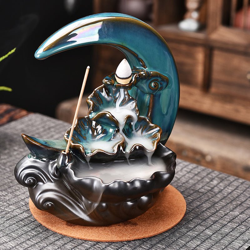 The Moon Backflow Incense Burner Holder Smoke Waterfall Incense Sticks Holder Home Decor - Asmota