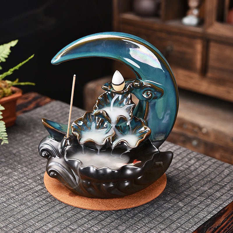 The Moon Backflow Incense Burner Holder Smoke Waterfall Incense Sticks Holder Home Decor - Asmota