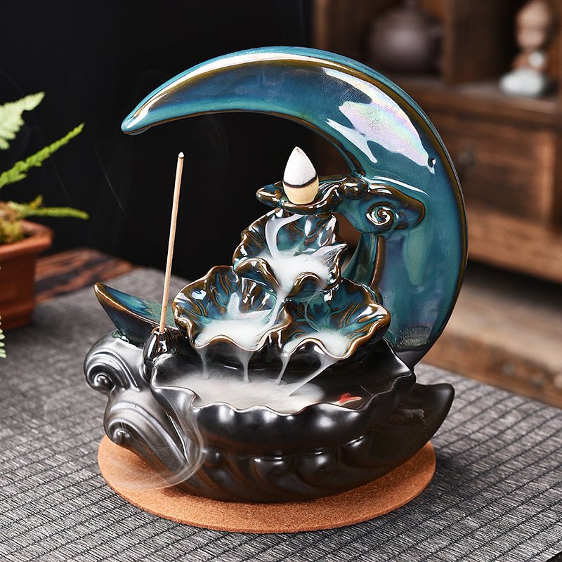 The Moon Backflow Incense Burner Holder Smoke Waterfall Incense Sticks Holder Home Decor - Asmota
