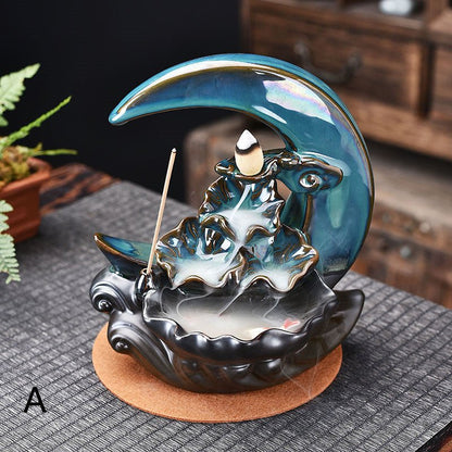 The Moon Backflow Incense Burner Holder Smoke Waterfall Incense Sticks Holder Home Decor - Asmota
