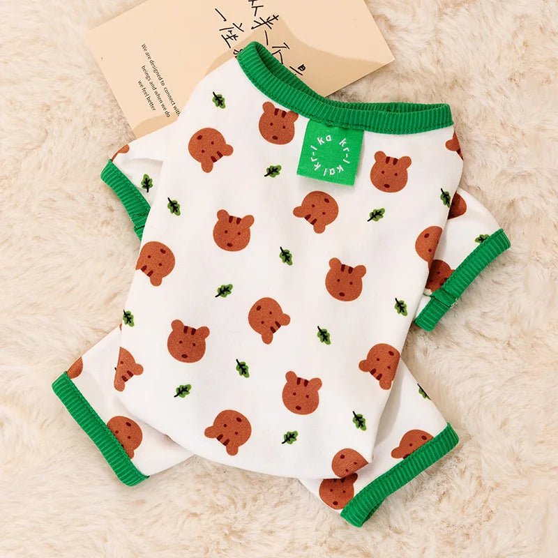 Thin Dog Clothes for Small Dogs Cute Bear Striped Dog Jumpsuit Pet Dog Coat Four Legs Dog Pajamas Kitten Puppy Sweatshirt Autumn - Asmota