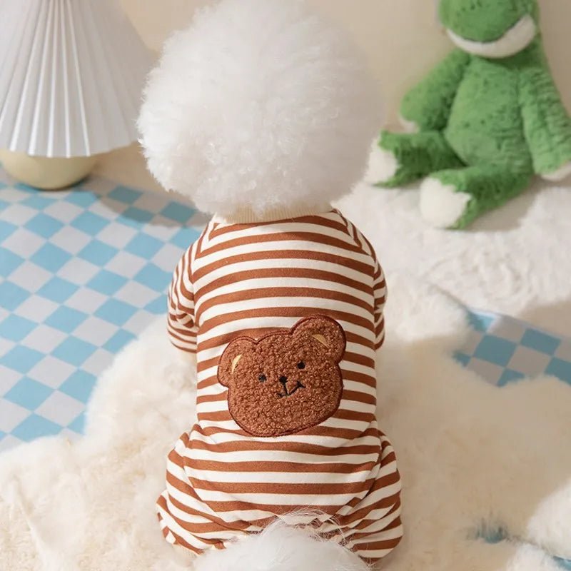 Thin Dog Clothes for Small Dogs Cute Bear Striped Dog Jumpsuit Pet Dog Coat Four Legs Dog Pajamas Kitten Puppy Sweatshirt Autumn - Asmota