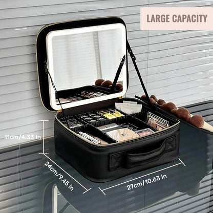 Travel Makeup Bag With LED Lighted Mirror, Makeup Train Case With Adjustable Dividers For Home,Gift,Vacation - Asmota