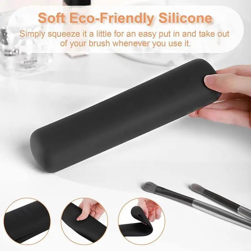 Trendy Travel Makeup Brush Holder, Silicon Material Portable For Getting Ready, Travelling, Cosmetic Case Makeup Organizers - Asmota